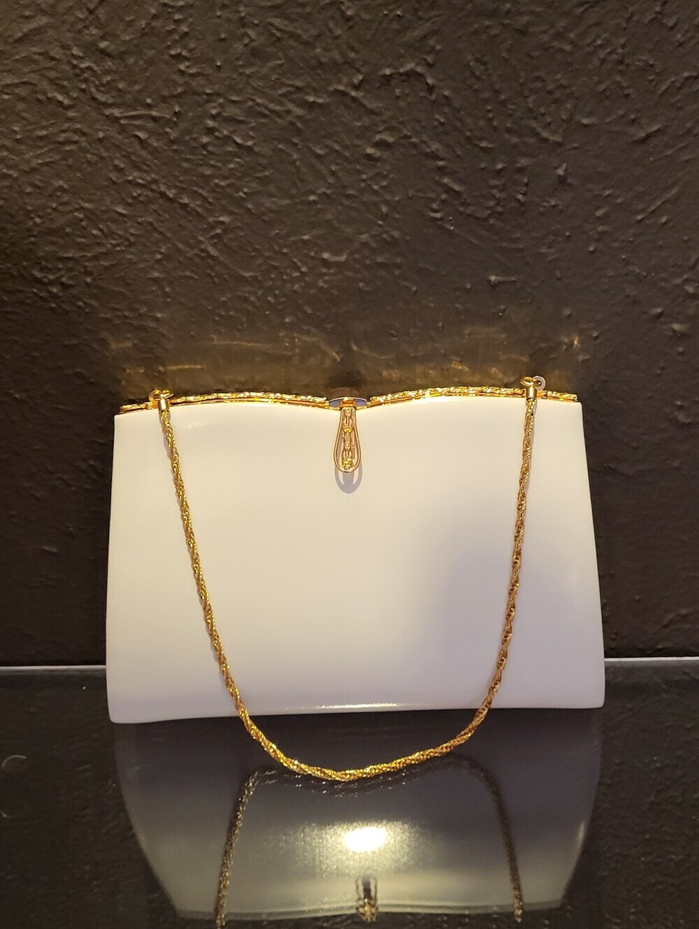 Kawasaki Kojima Mid-Century Winter White Hard Shell Evening Bag Rare